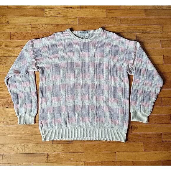 Gino Panini Vintage Pastel Plaid Rib Knit Pullover Crewneck Sweater Preppy Retro - Picture 1 of 12